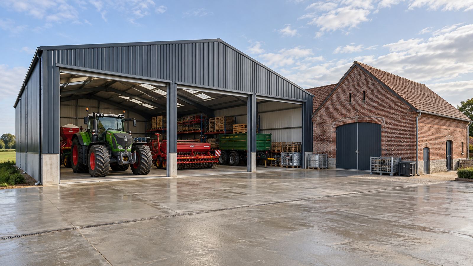 Hangar agricole et grange d'une exploitation professionnelle